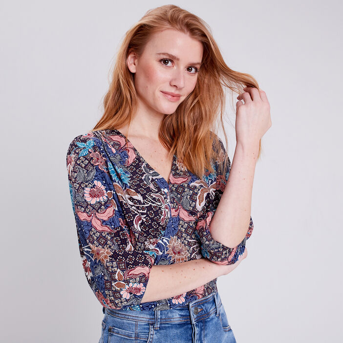 Blouse manches 3/4 bleu marine femme