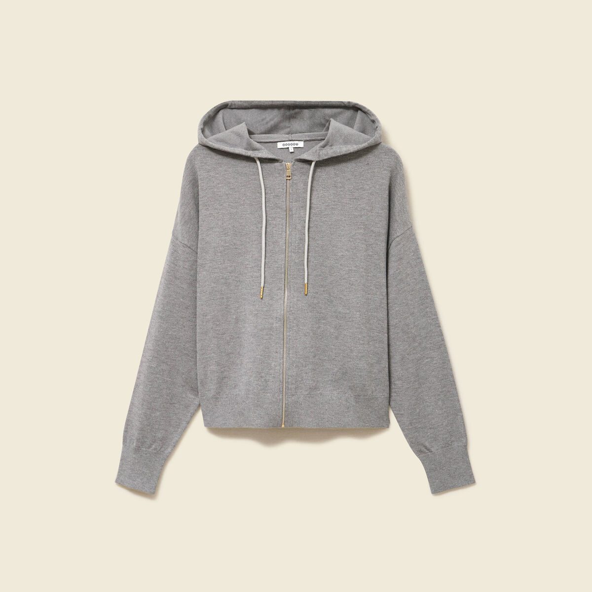 Gilet droit court &agrave; capuche gris clair femme