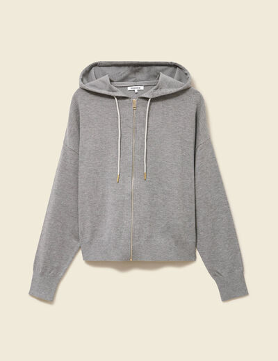 Gilet droit court &agrave; capuche gris clair femme