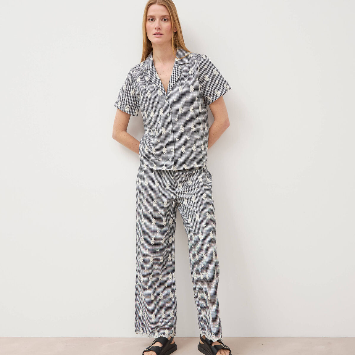 Pantalon loose longueur 3/4 en coton ecru femme