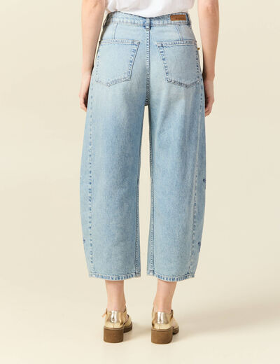 Jeans slouchy brodé 7/8ème denim bleach femme