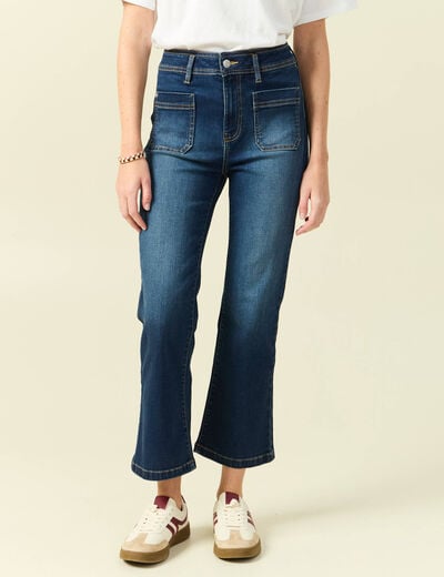 Jeans bootcut cropped taille haute denim brut femme