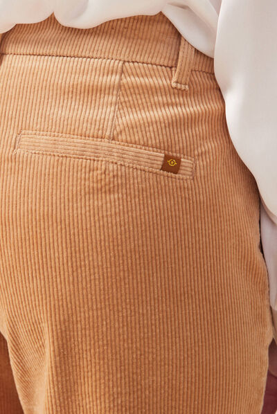 Pantalon chino velours côtelé marron clair femme