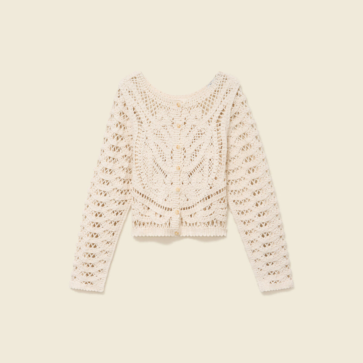 Cardigan droit court manches longues ecru femme