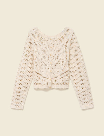 Cardigan droit court manches longues ecru femme