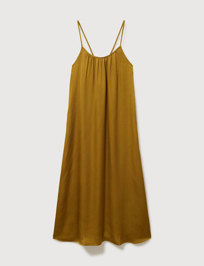 Robe bretelle satin&eacute;e col rond vert olive femme