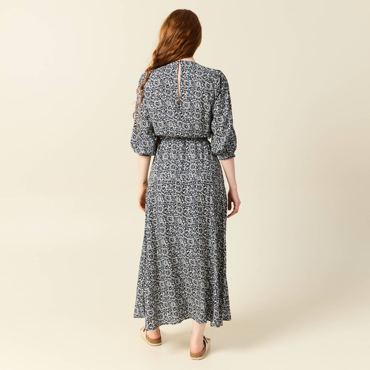 Robe longue trapèze bleu femme