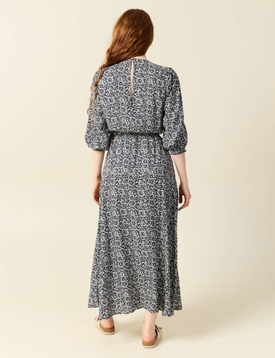 Robe longue trapèze bleu femme