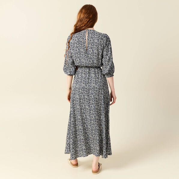 Robe longue trapèze bleu femme