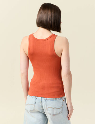 Débardeur cintré court col rond orange foncé femme