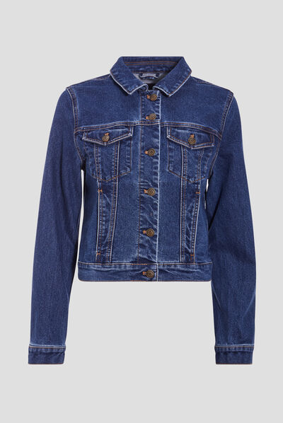 Veste droite boutonnée en jean denim stone femme