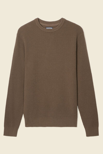 Pull manches longues col rond vert kaki homme