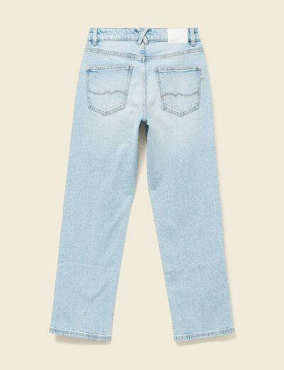 Jeans straight 7/8&egrave;me taille haute denim bleach femme