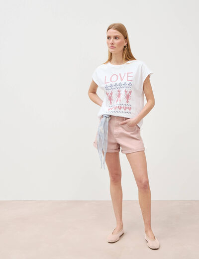 Short mom taille haute rose clair femme
