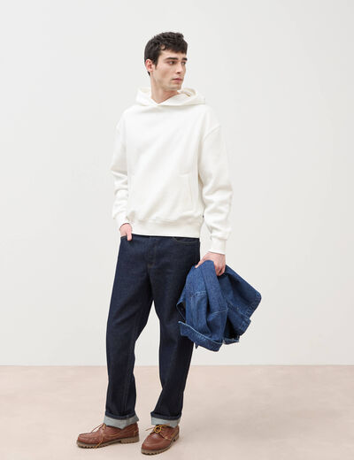 Sweat &agrave; capuche manches longues ecru homme