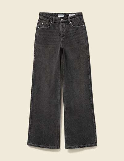 Jeans large taille haute denim snow gris femme
