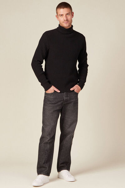 Pull manches longues col roulé noir homme