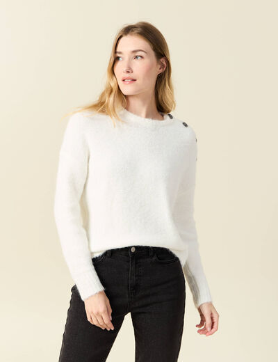 Pull manches longues ecru femme