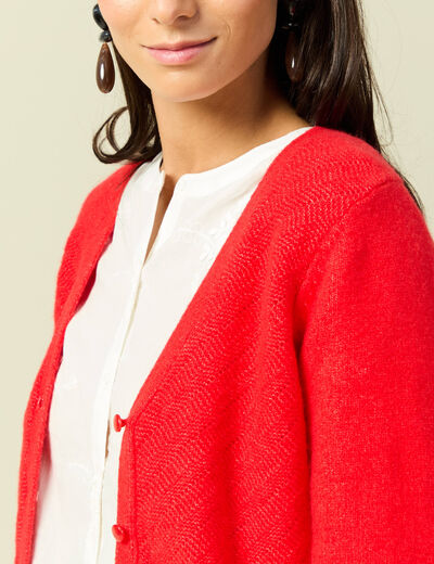 Gilet manches 3/4 rouge fonc&eacute; femme