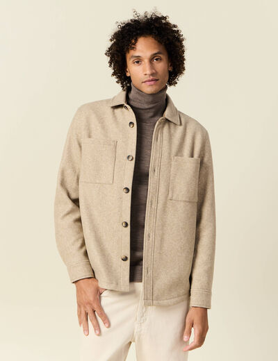 Surchemise boutonn&eacute;e beige homme