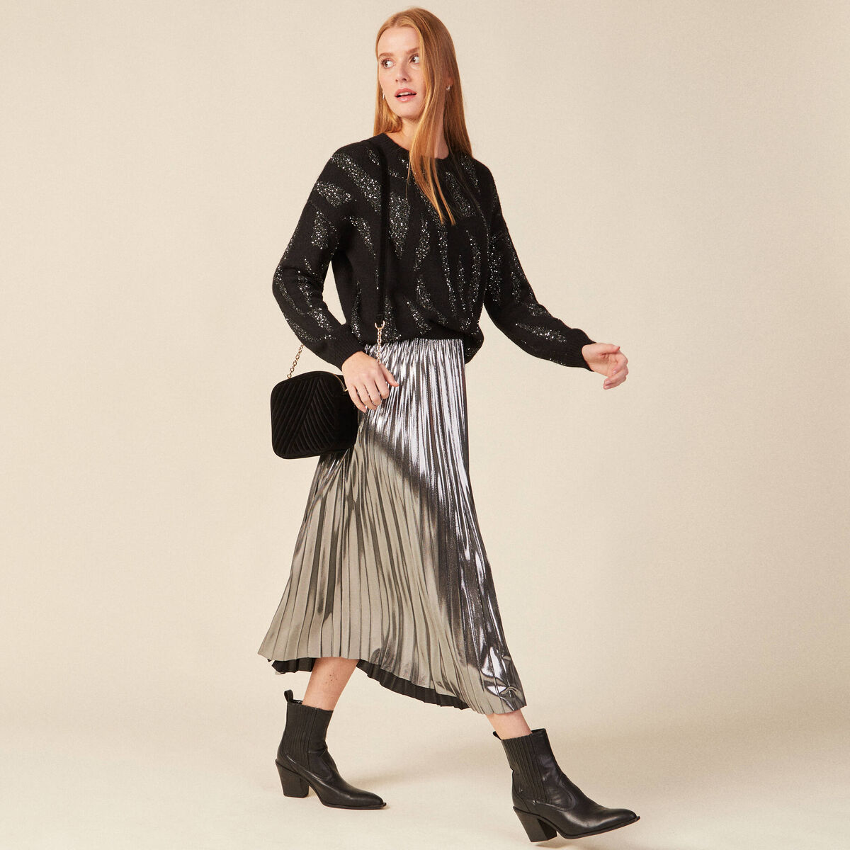 Pull éco-responsable sequins noir femme