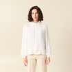 Blouse droite courte d&eacute;tail dentelle creme femme