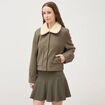 Blouson court oversize col sherpa vert kaki femme
