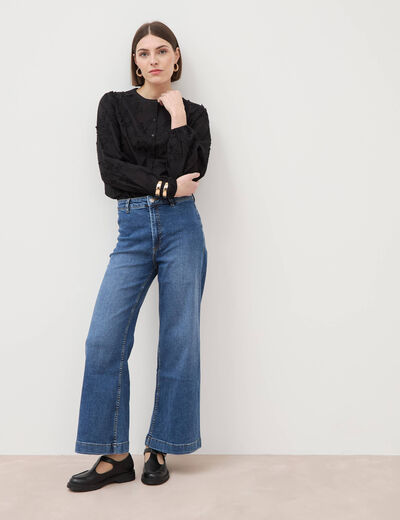 Jeans large taille haute denim stone femme