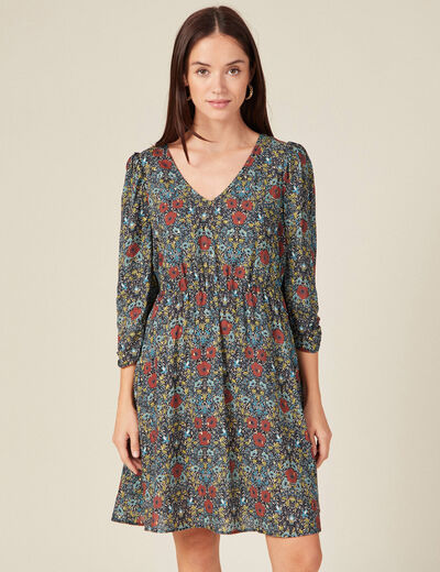 Robe trapèze manches 3/4 noir femme