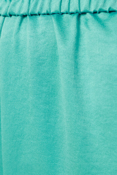Pantalon large fluide satin bleu turquoise femme