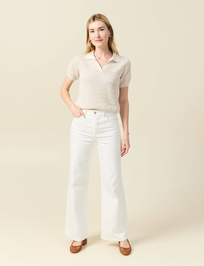 Pull manches courtes creme femme