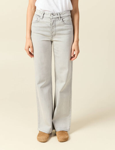 Jeans large taille haute denim gris clair femme