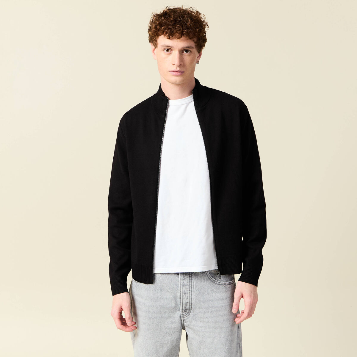 Gilet manches longues zippé noir homme