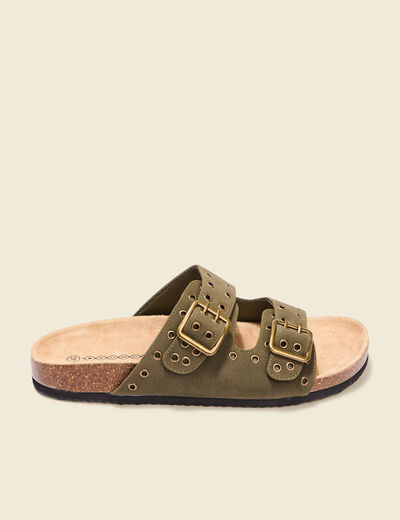 Mules boucles et oeillets vert kaki femme