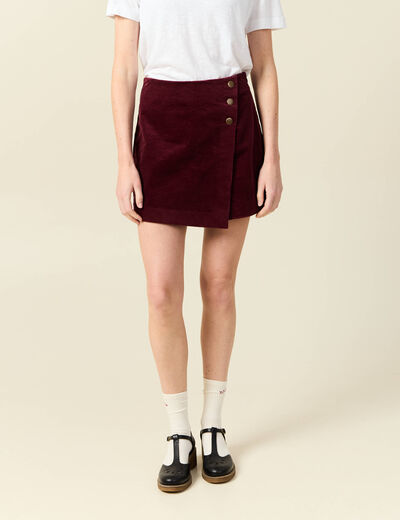 Jupe-short taille haute en velours bordeaux femme