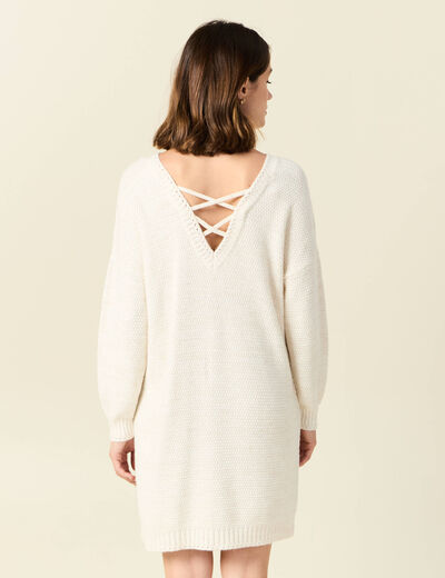 Robe pull droite col bateau creme femme