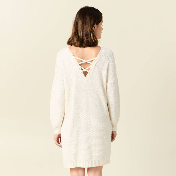 Robe pull droite col bateau creme femme