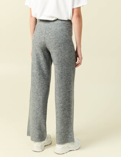 Pantalon large taille haute en maille gris femme