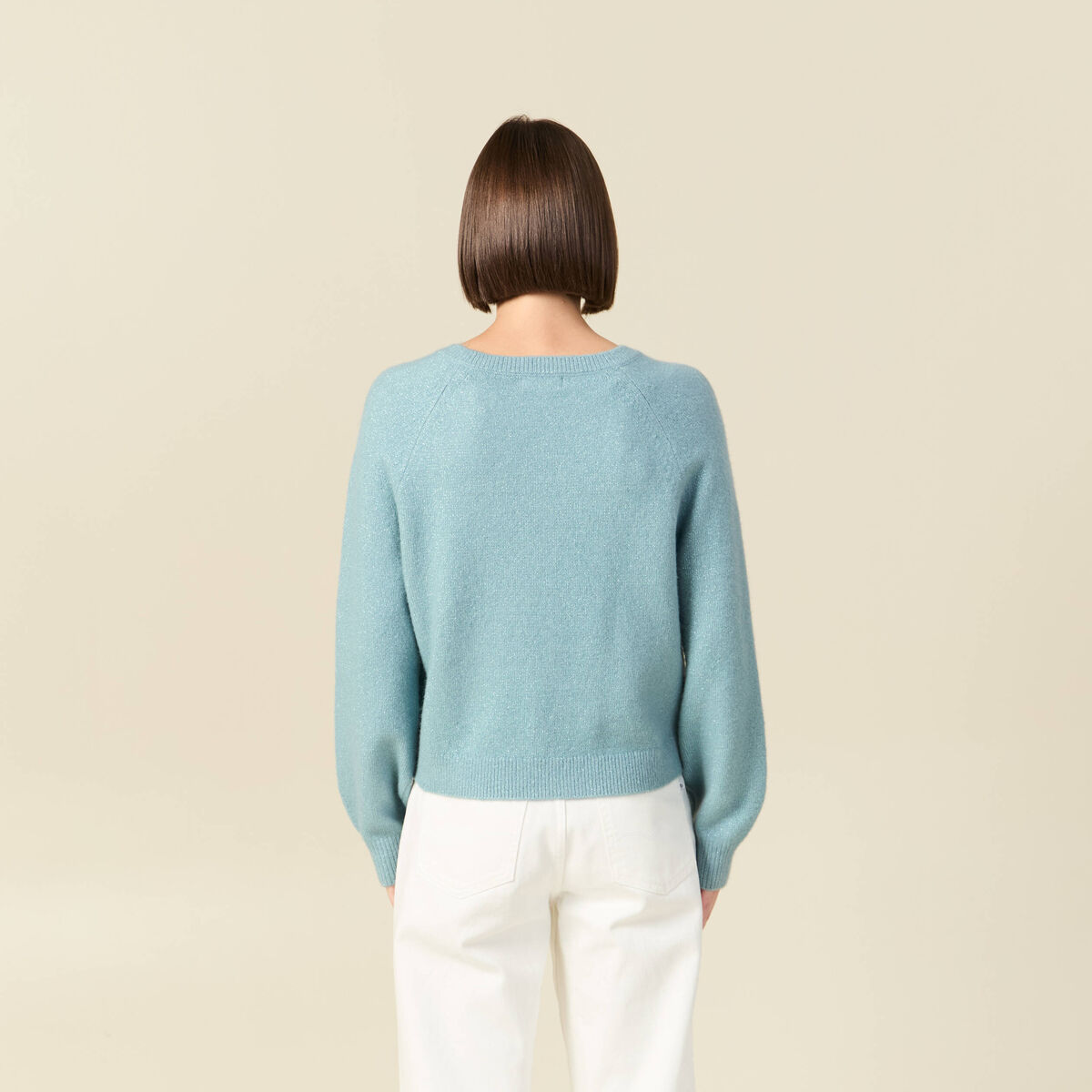 Pull manches longues col rond gris femme