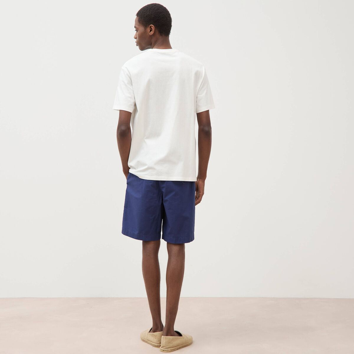 T-shirt col rond manches coudes en coton ecru homme