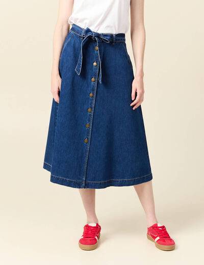 Jupe longue trapèze en jean denim stone femme