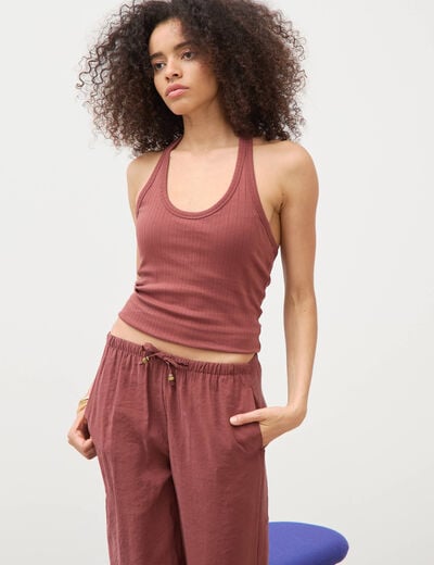 D&eacute;bardeur d&eacute;collet&eacute; brassi&egrave;re int&eacute;gr&eacute;e marron cognac femme