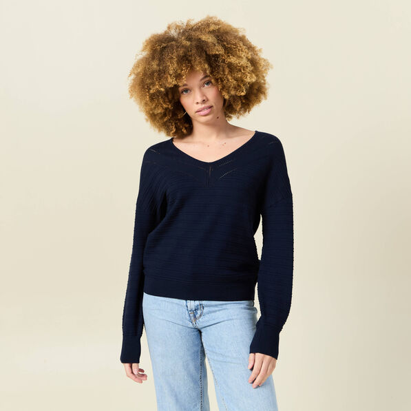 Pull manches longues bleu marine femme