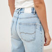 Jeans straight 7/8&egrave;me taille haute denim bleach femme