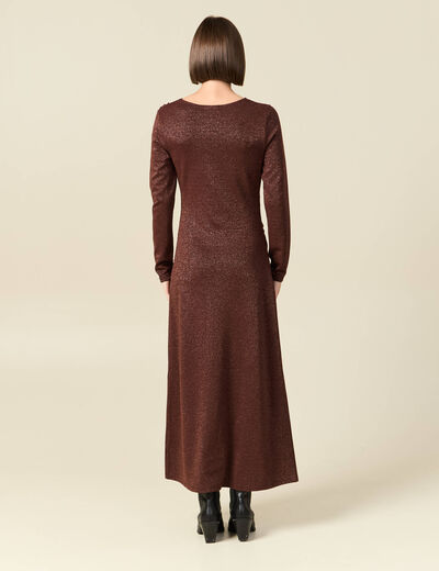 Robe longue ajust&eacute;e manches longues marron femme