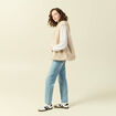 Gilet col tailleur manches longues creme femme