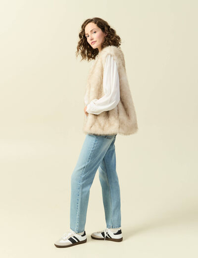 Gilet col tailleur manches longues creme femme