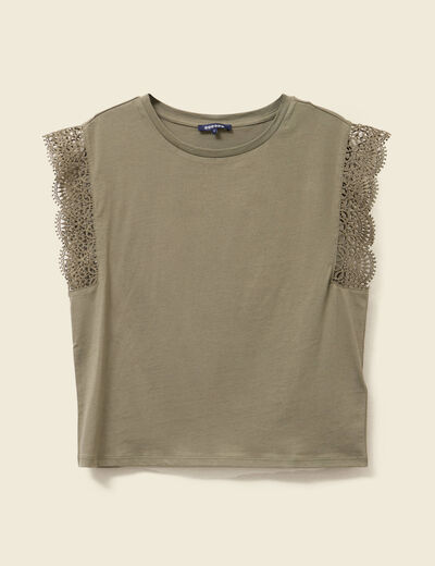 T-shirt manches courtes vert kaki femme