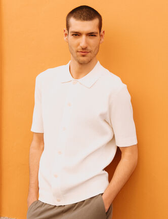Chemise manches courtes col polo ecru homme