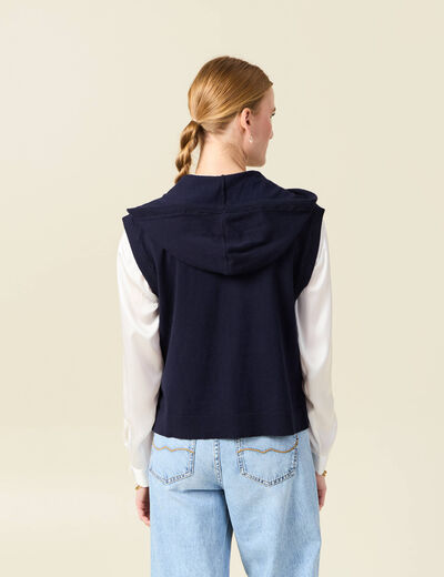 Pull sans manches capuche bleu marine femme